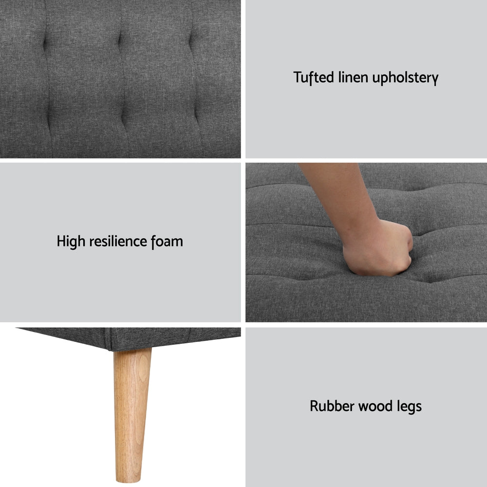 Artiss 2x Sofa Bed Couch Single Seater Fabric Grey-5