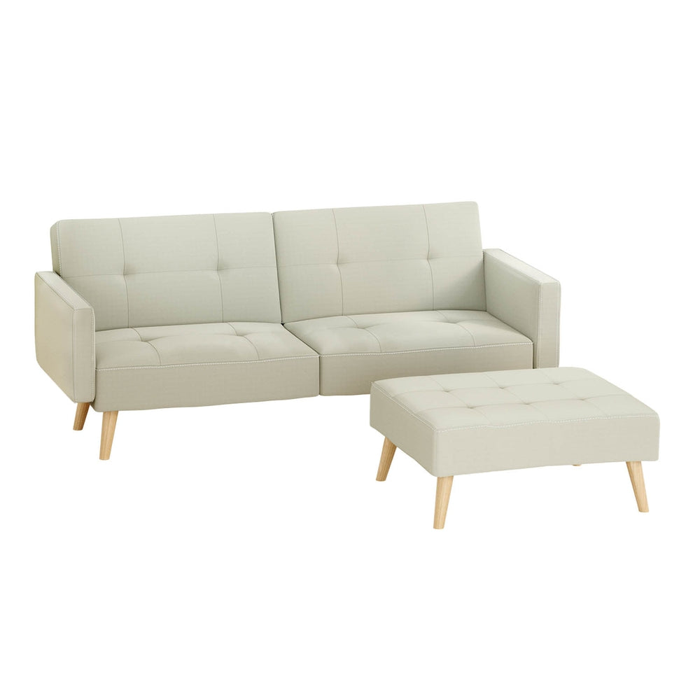 Artiss Sofa Bed Ottoman 3 Seater Beige Faux Linen-0