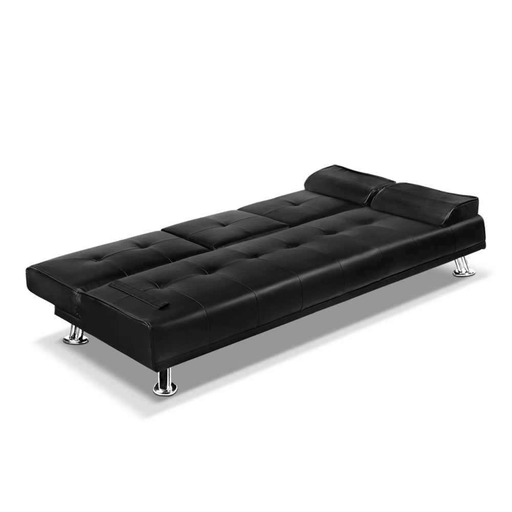 Artiss Sofa Bed 188CM Black PU Leather-2