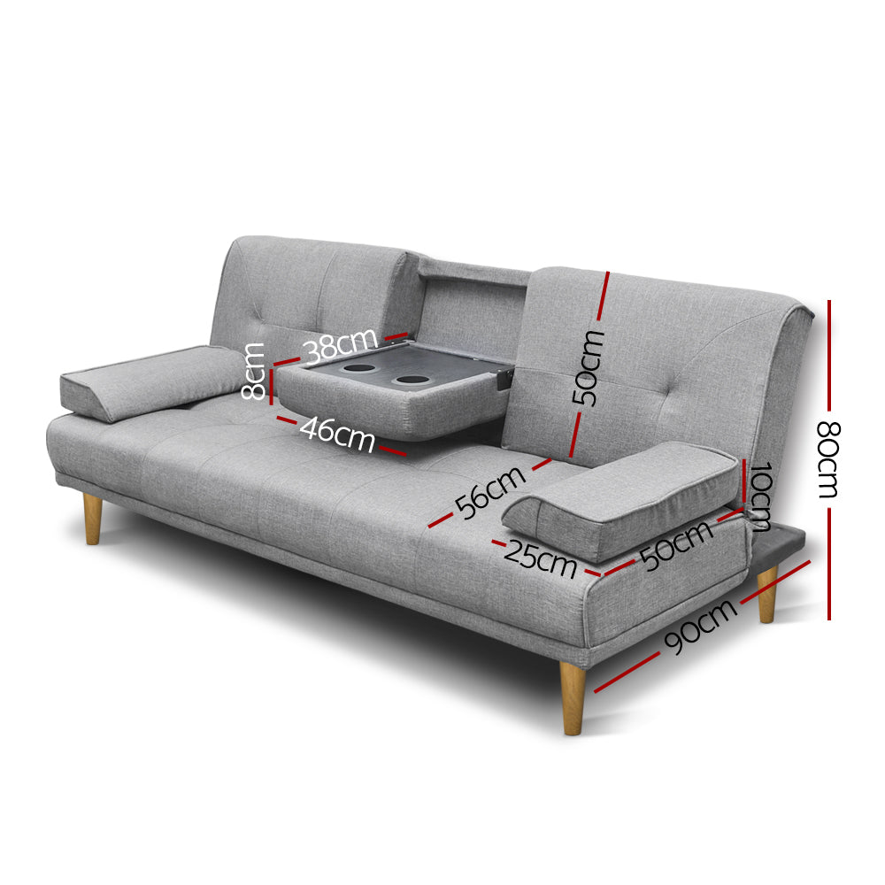 Artiss Sofa Bed 188CM Grey Faux Linen-1