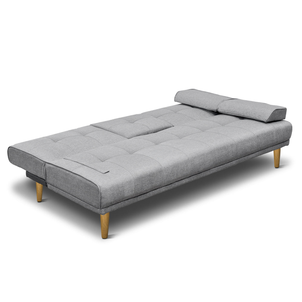 Artiss Sofa Bed 188CM Grey Faux Linen-2