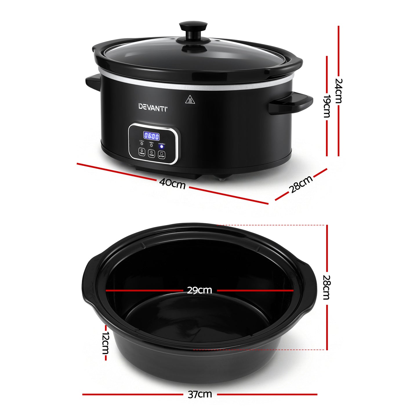Devanti 5.6L Slow Cooker Electric Multi Cooker with 3 Heat Settings and Keep Warm Function