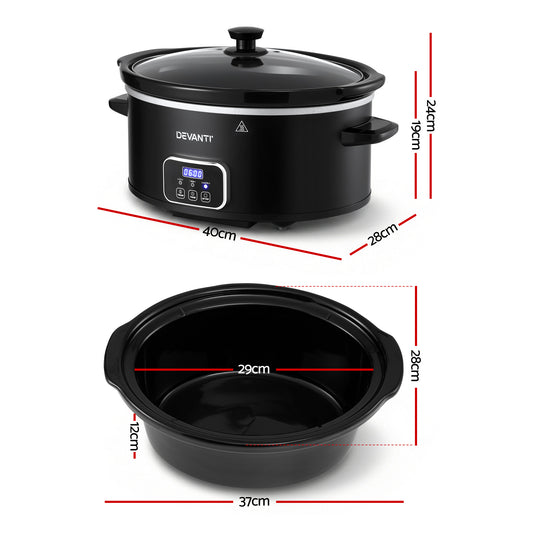 Devanti 5.6L Slow Cooker Electric Multi Cooker with 3 Heat Settings and Keep Warm Function
