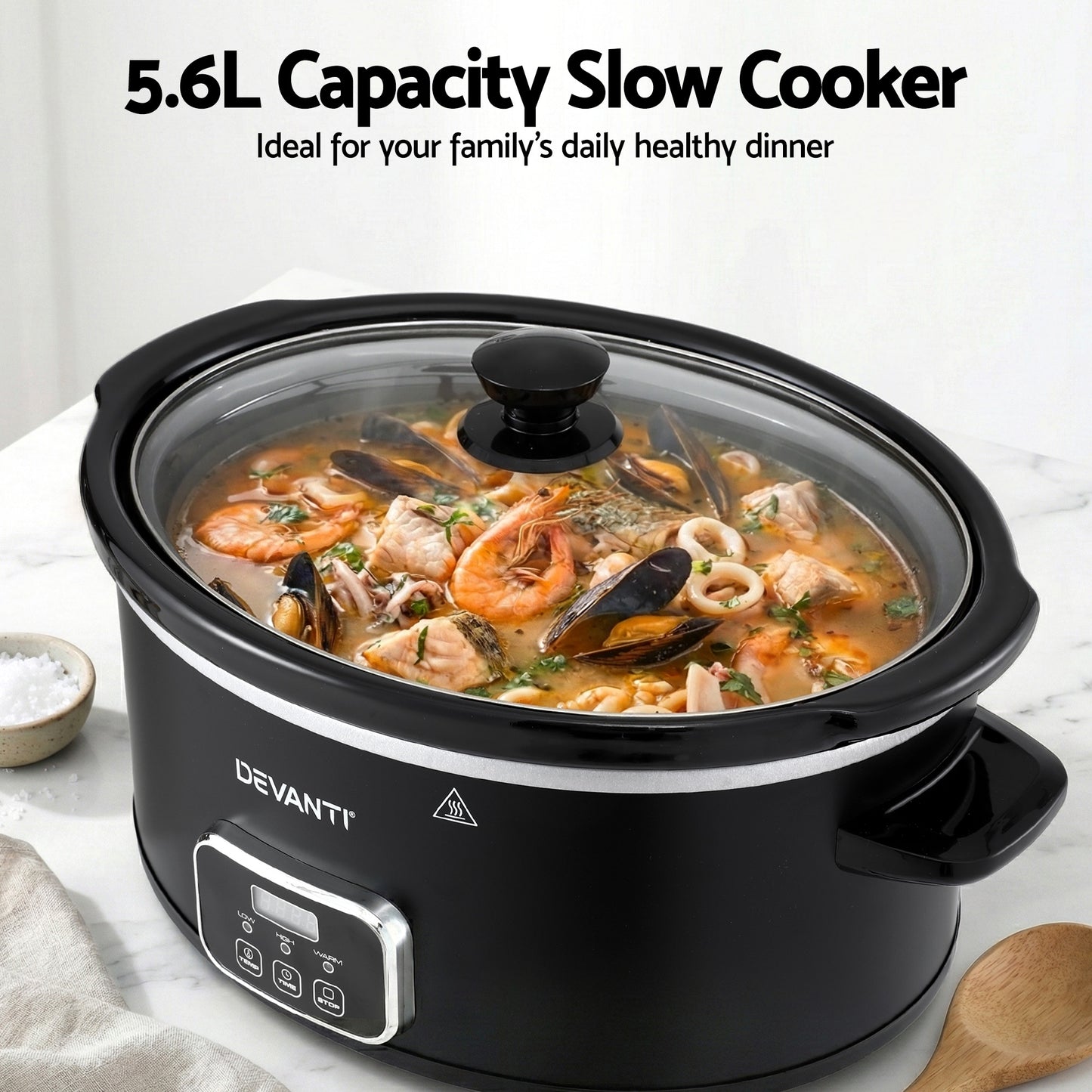 Devanti 5.6L Slow Cooker Electric Multi Cooker with 3 Heat Settings and Keep Warm Function