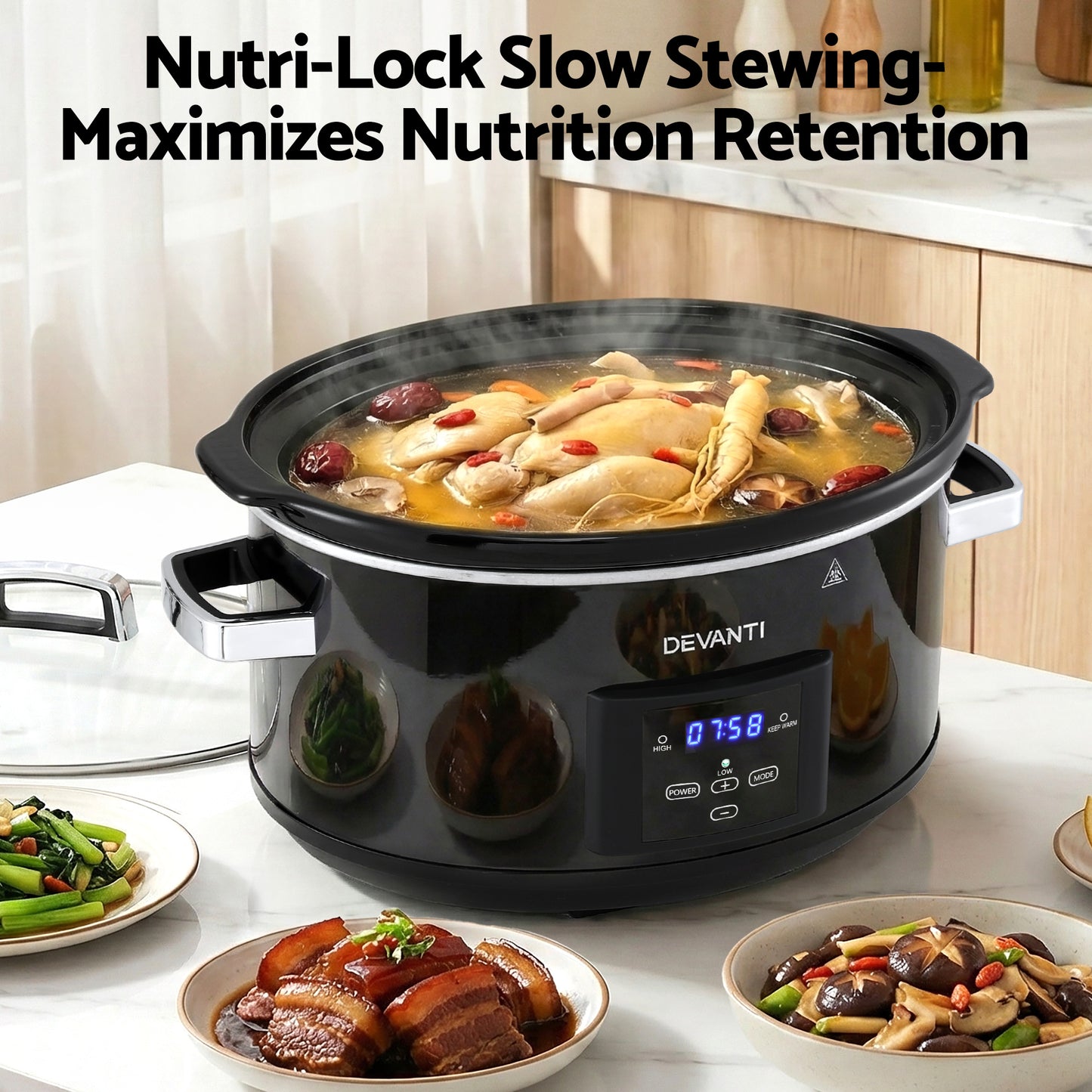 Devanti 8L Slow Cooker Electric Multi Cooker with 3 Heat Settings and Keep Warm Function