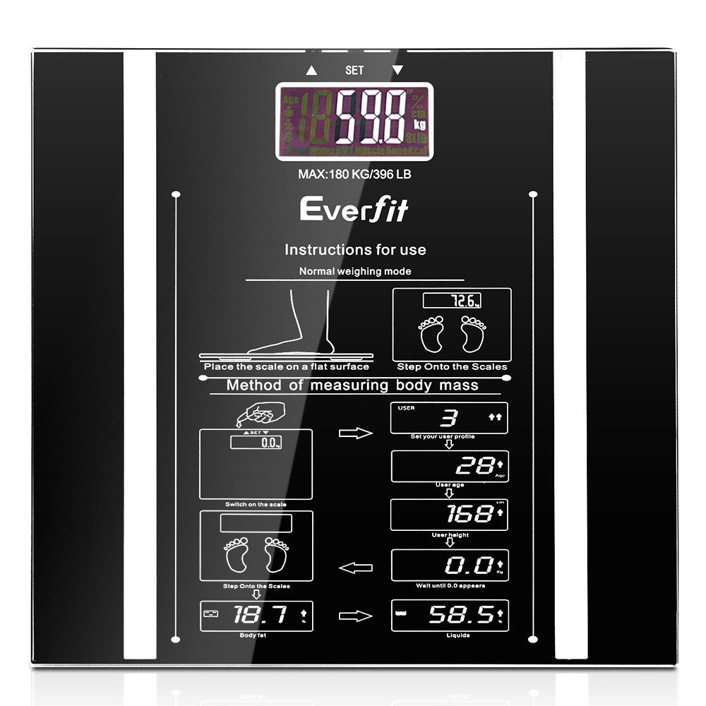 Everfit Body Fat Bathroom Scale Weighing Water Body Fat Gym 180KG-0