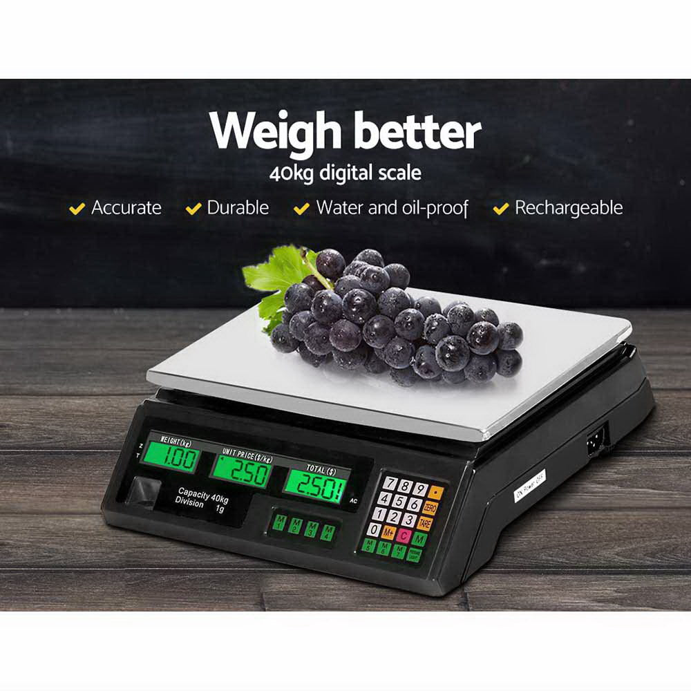 Emajin Scales Digital Kitchen 40KG Weighing Scales Platform Scales Black LCD-2