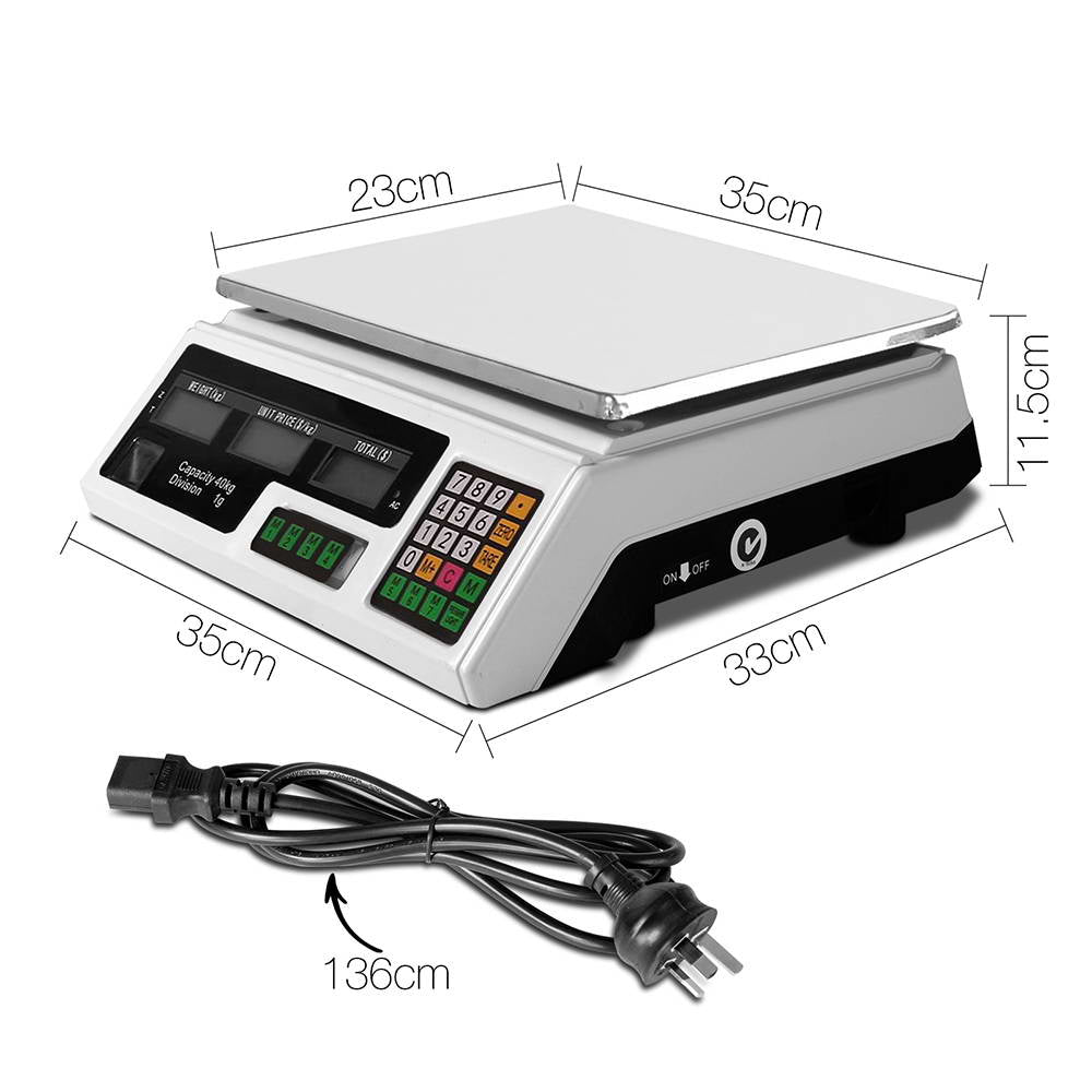 Emajin Scales Digital Kitchen 40KG Weighing Scales Platform Scales White LCD-1