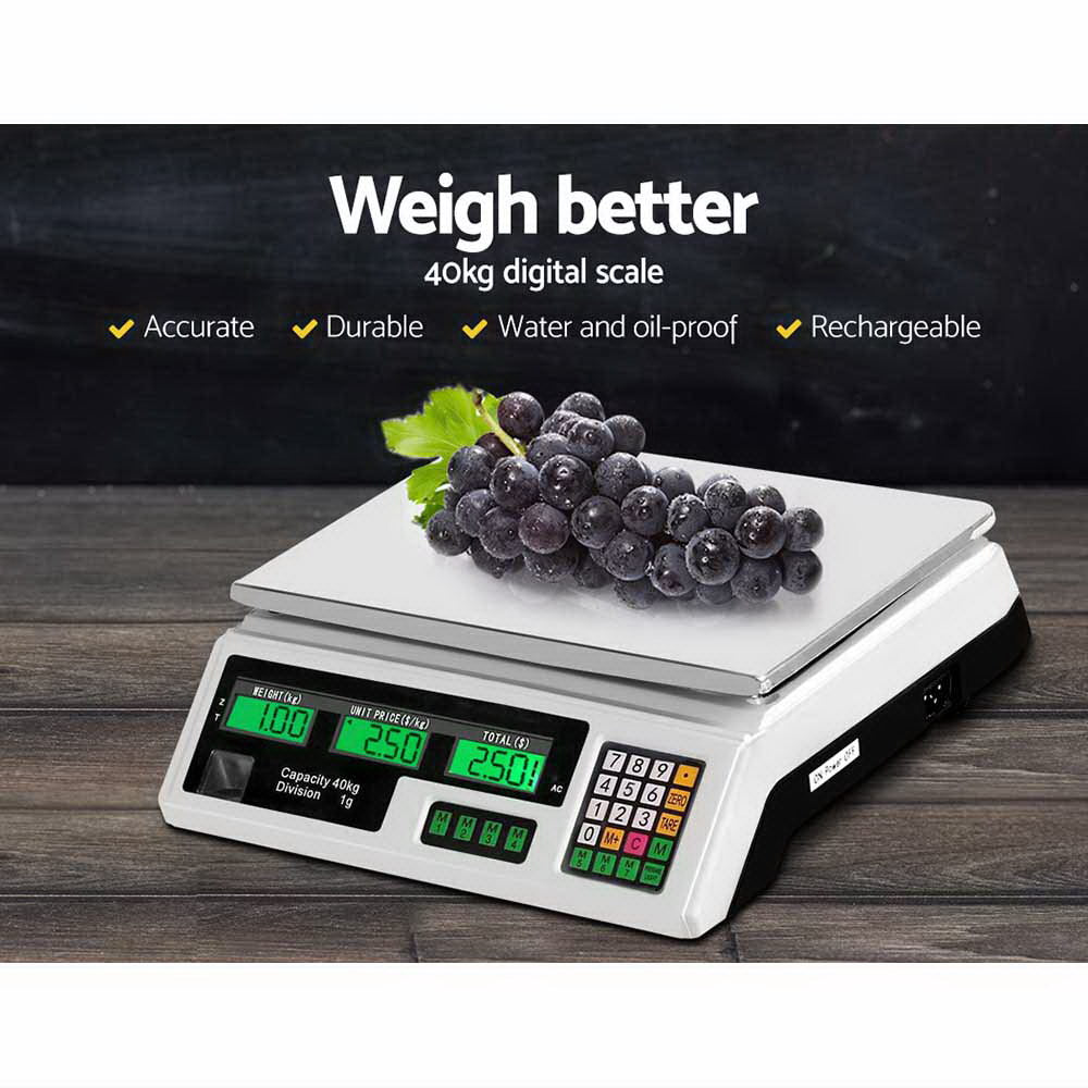 Emajin Scales Digital Kitchen 40KG Weighing Scales Platform Scales White LCD-2