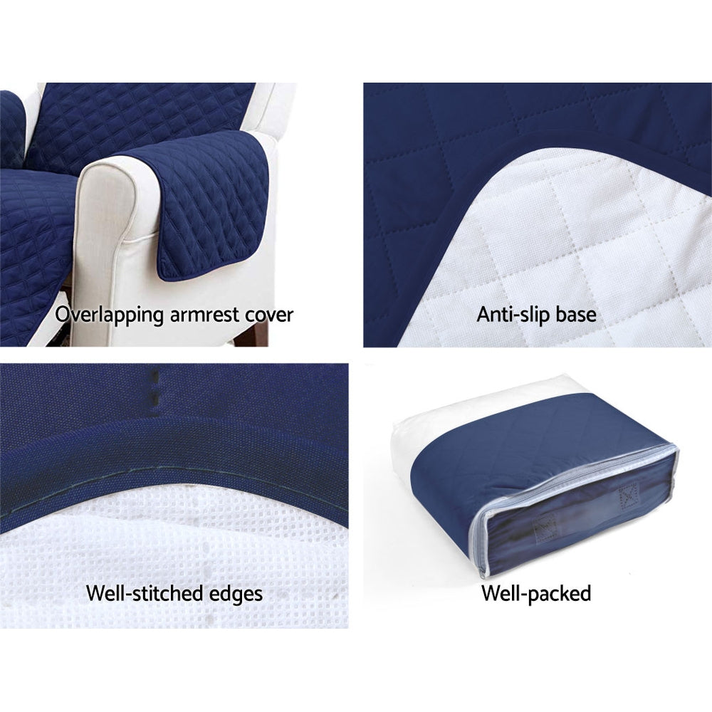 Artiss Sofa Cover Couch Covers 3 Seater Quilted Navy-5