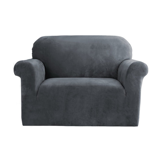 Artiss Sofa Cover Couch Covers 1 Seater Velvet Grey-0