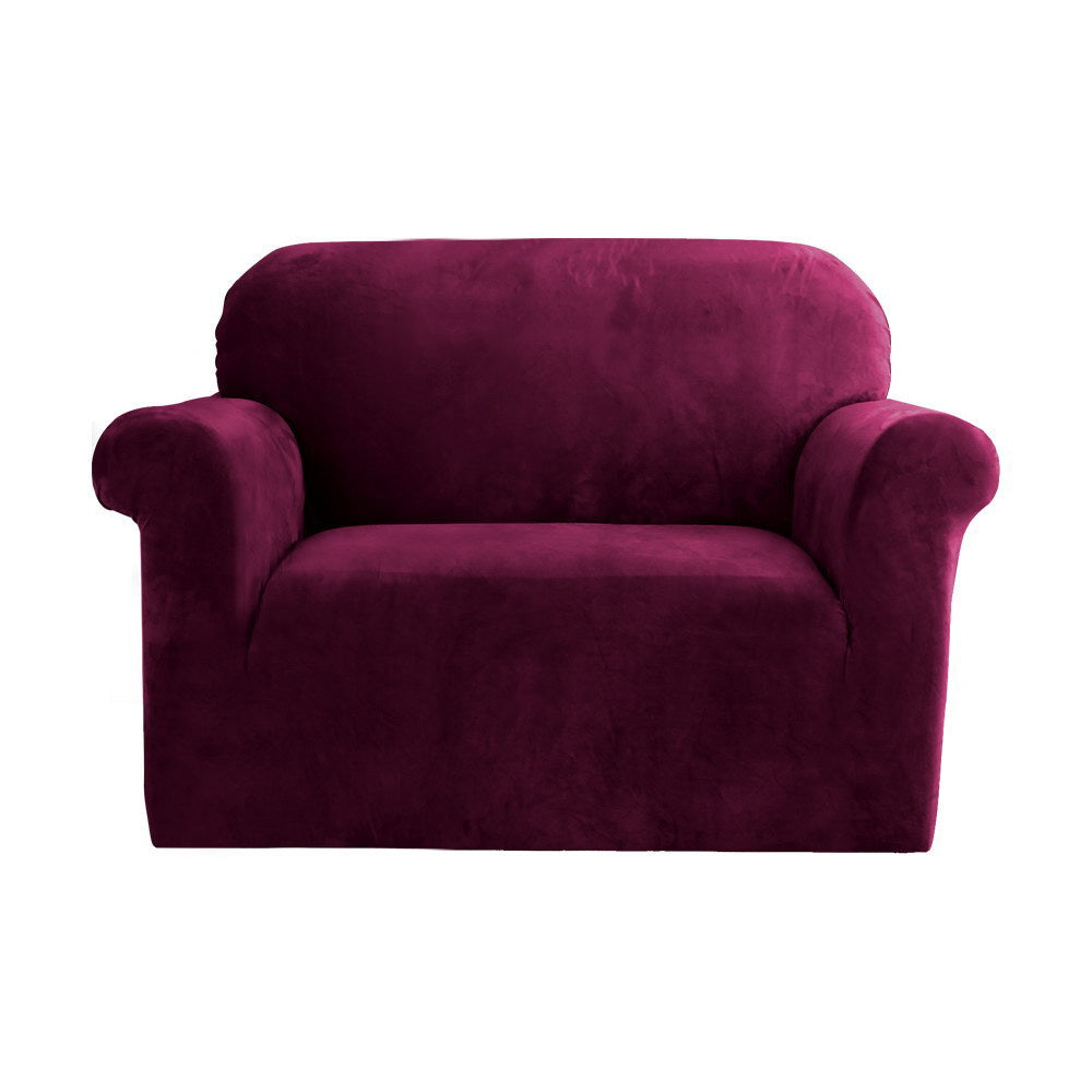 Artiss Sofa Cover Couch Covers 1 Seater Velvet Ruby Red-0