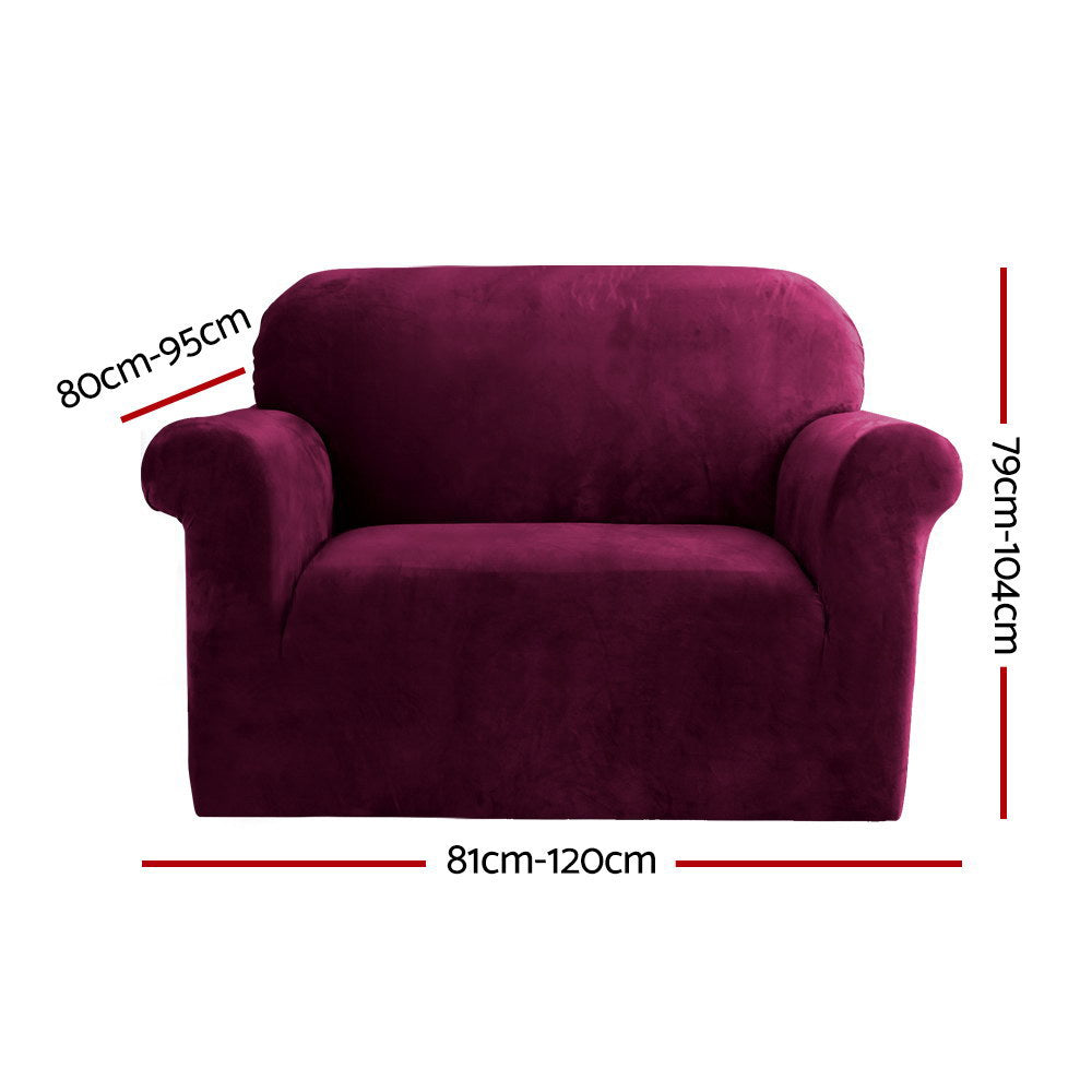 Artiss Sofa Cover Couch Covers 1 Seater Velvet Ruby Red-1