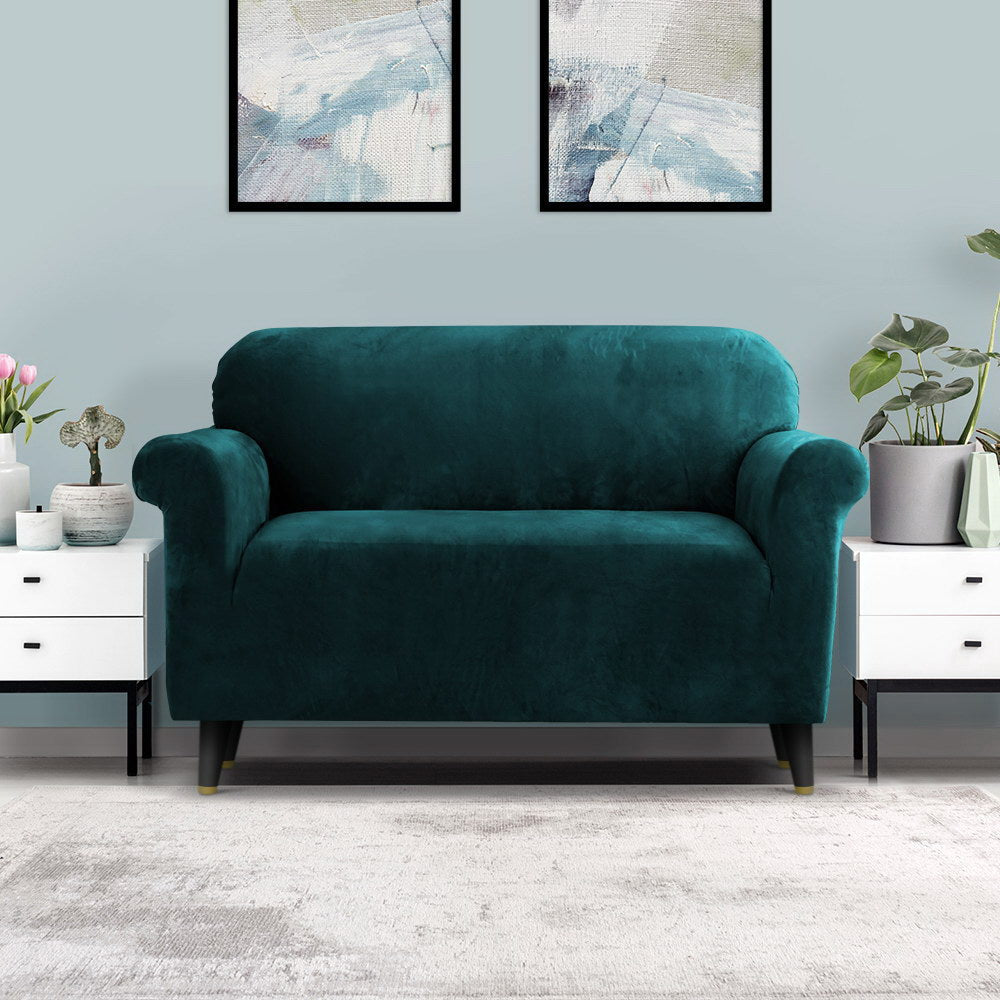 Artiss Sofa Cover Couch Covers 2 Seater Velvet Agate Green-7