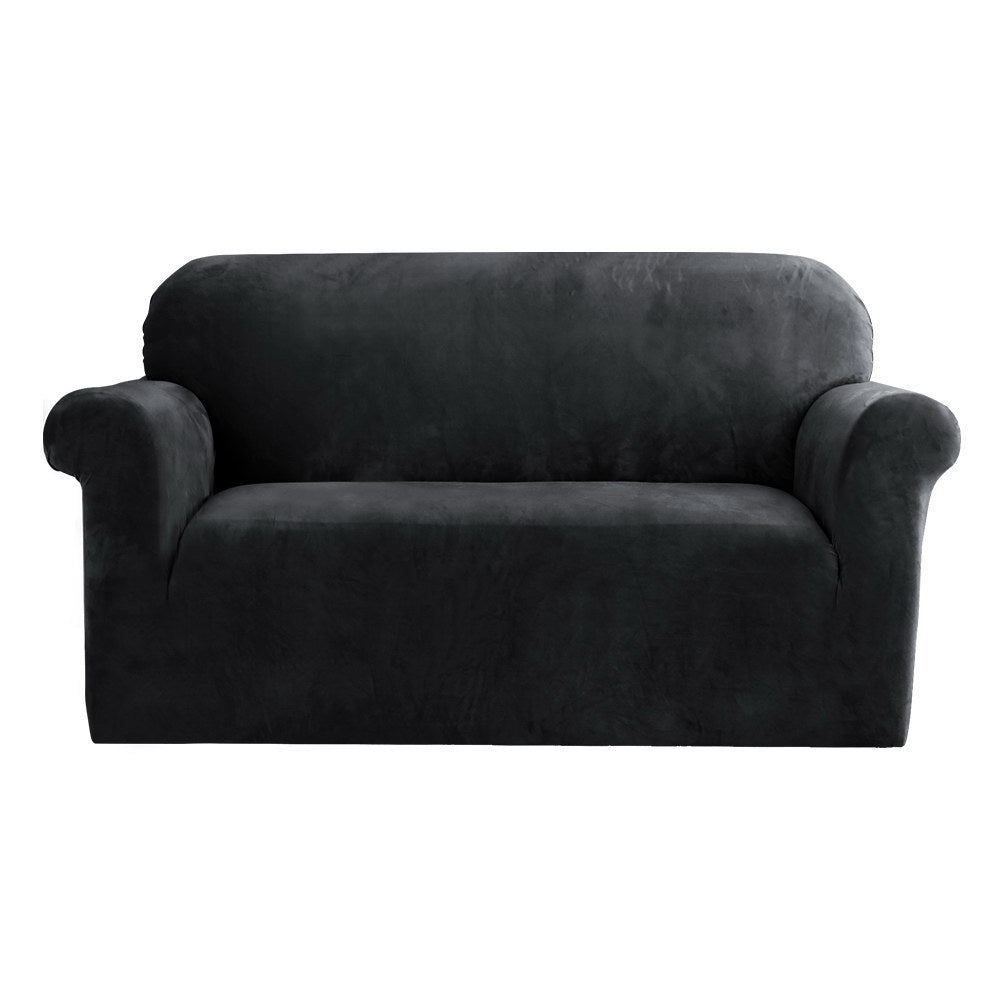 Artiss Sofa Cover Couch Covers 2 Seater Velvet Black-0