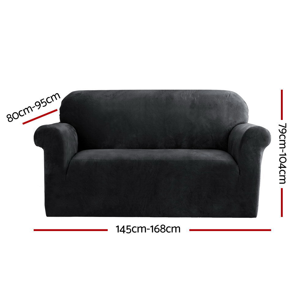 Artiss Sofa Cover Couch Covers 2 Seater Velvet Black-1