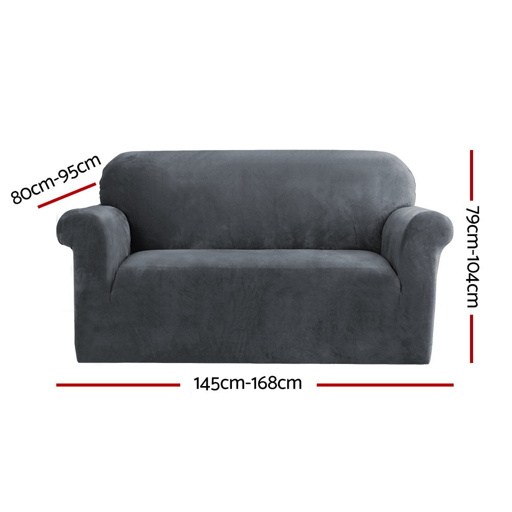 Artiss Sofa Cover Couch Covers 2 Seater Velvet Grey-1