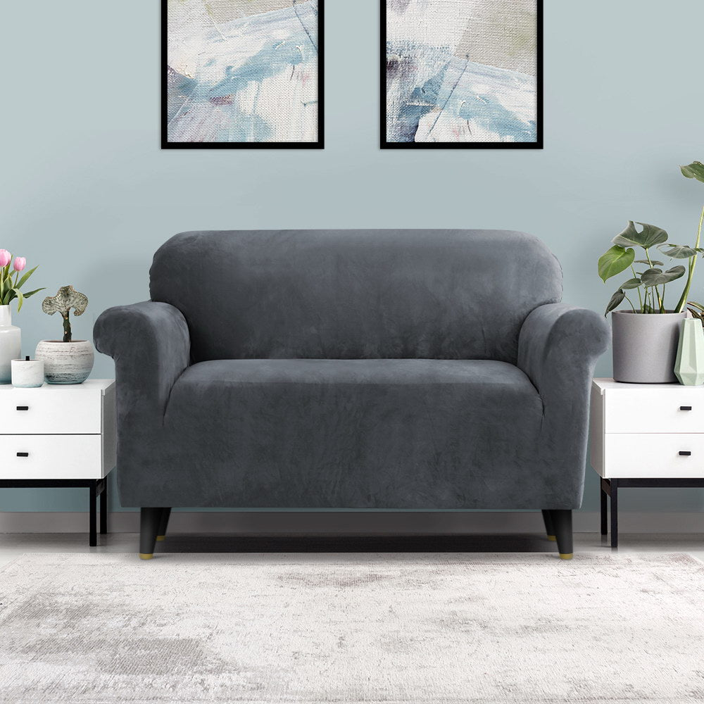 Artiss Sofa Cover Couch Covers 2 Seater Velvet Grey-7