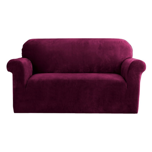 Artiss Sofa Cover Couch Covers 2 Seater Velvet Ruby Red-0