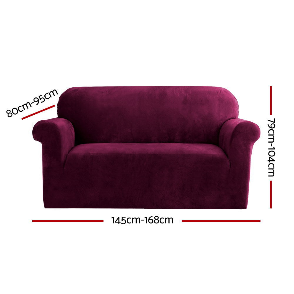 Artiss Sofa Cover Couch Covers 2 Seater Velvet Ruby Red-1