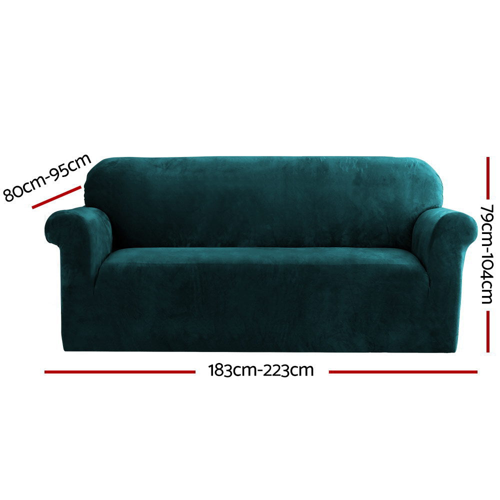 Artiss Sofa Cover Couch Covers 3 Seater Velvet Agate Green-1