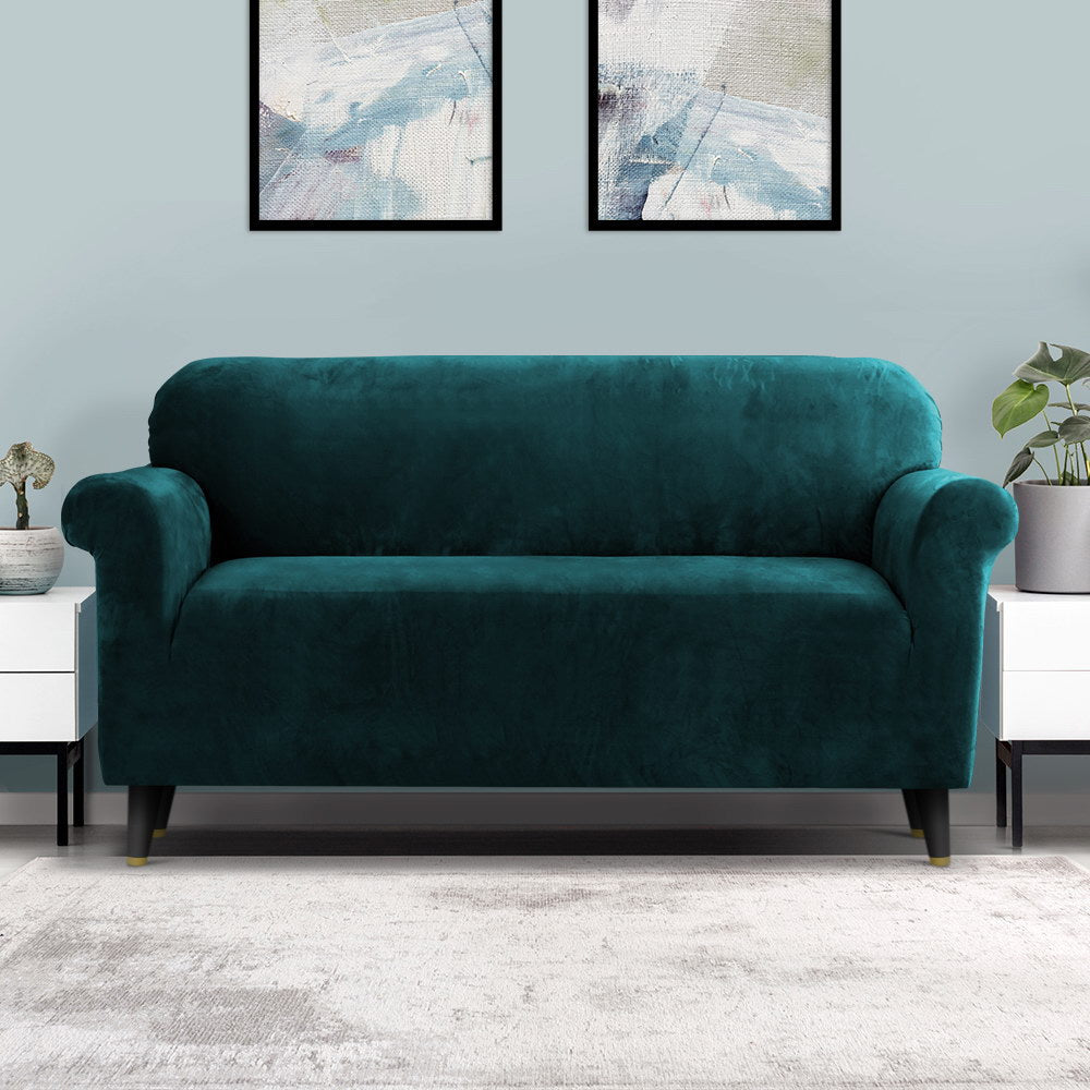 Artiss Sofa Cover Couch Covers 3 Seater Velvet Agate Green-7