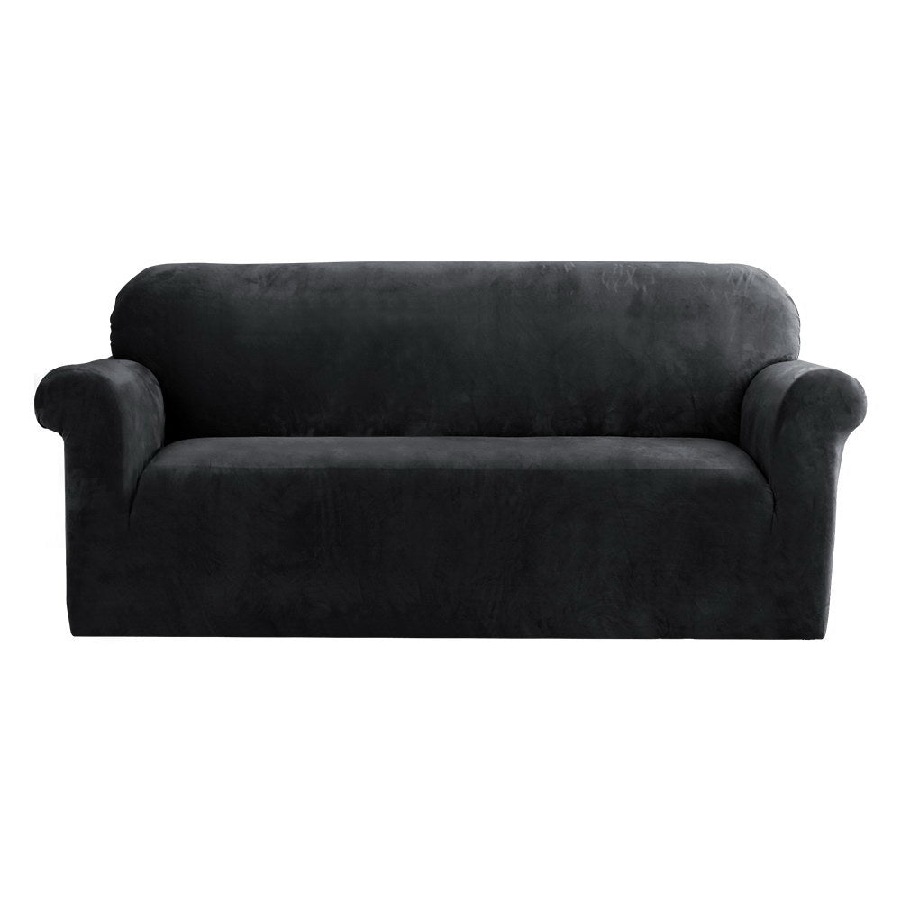 Artiss Sofa Cover Couch Covers 3 Seater Velvet Black-0