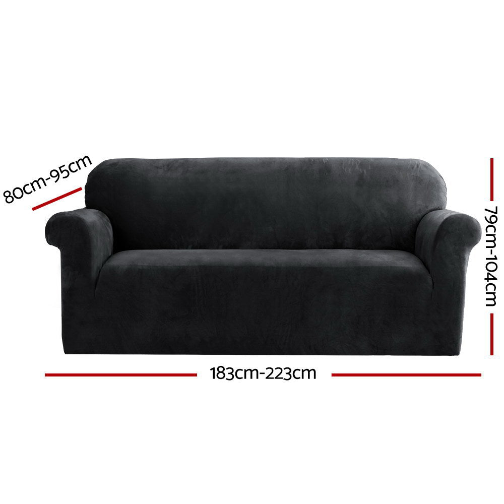 Artiss Sofa Cover Couch Covers 3 Seater Velvet Black-1