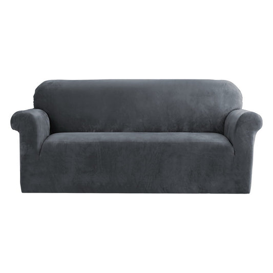 Artiss Sofa Cover Couch Covers 3 Seater Velvet Grey-0