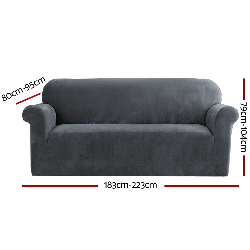 Artiss Sofa Cover Couch Covers 3 Seater Velvet Grey-1