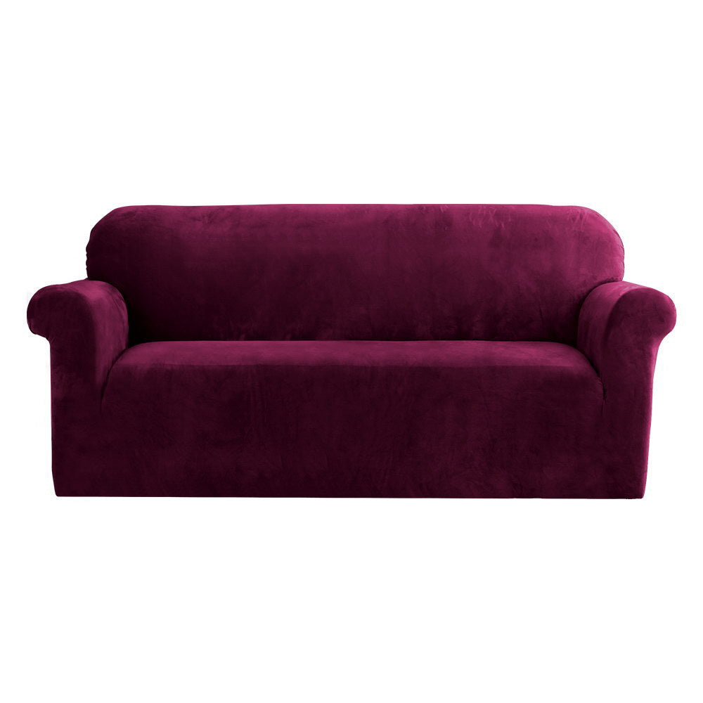 Artiss Sofa Cover Couch Covers 3 Seater Velvet Ruby Red-0