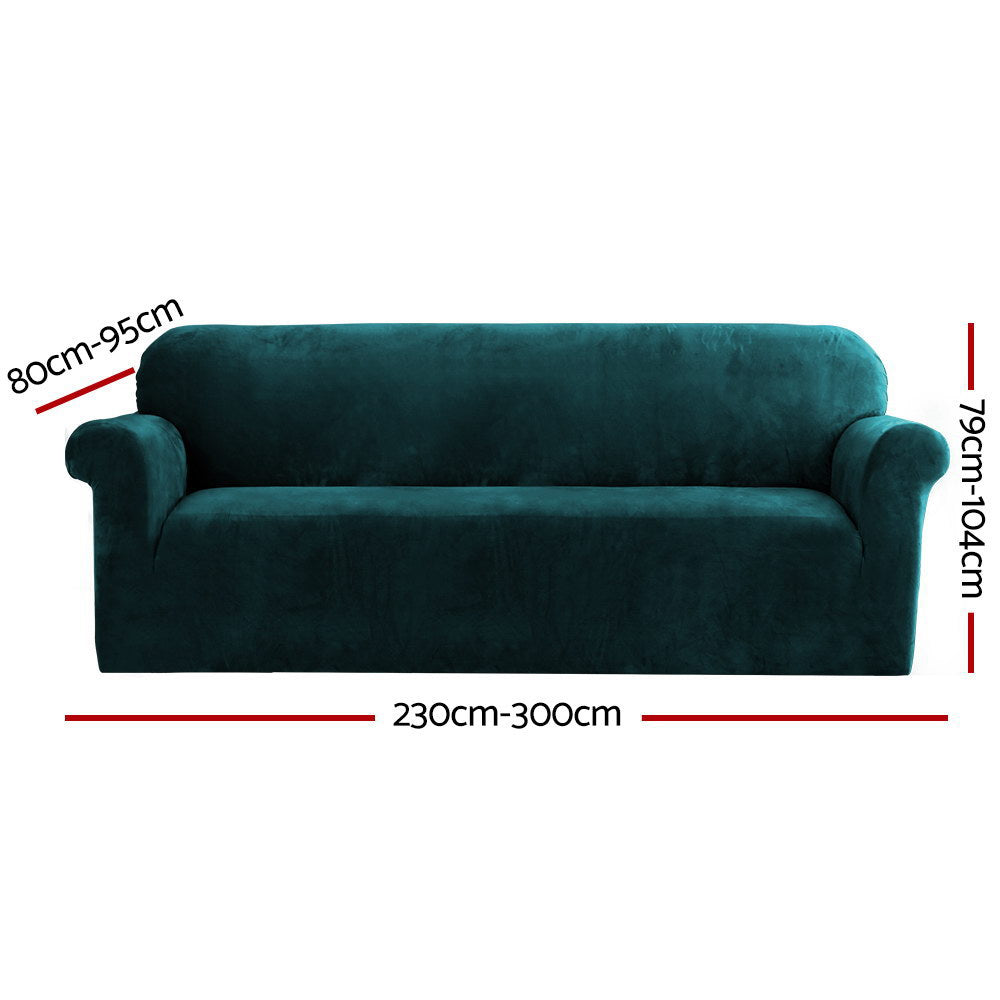 Artiss Sofa Cover Couch Covers 4 Seater Velvet Agate Green-1