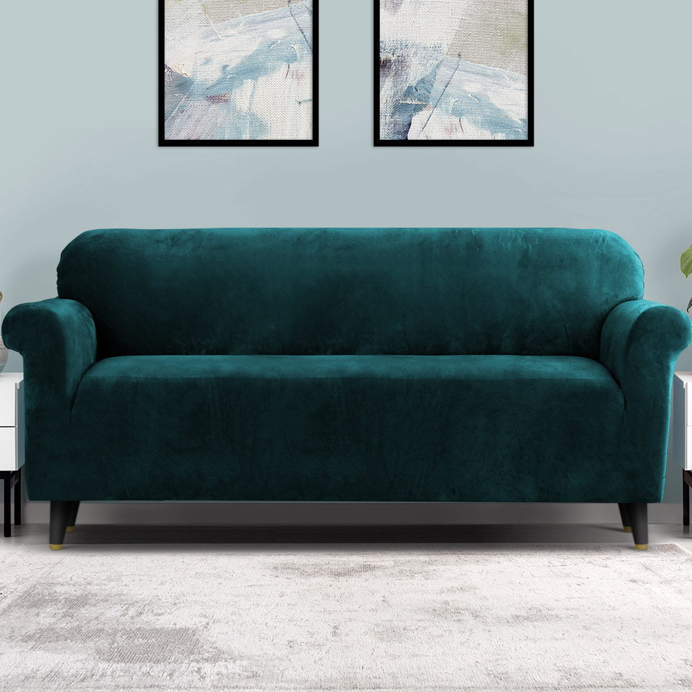 Artiss Sofa Cover Couch Covers 4 Seater Velvet Agate Green-7