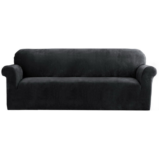 Artiss Sofa Cover Couch Covers 4 Seater Velvet Black-0