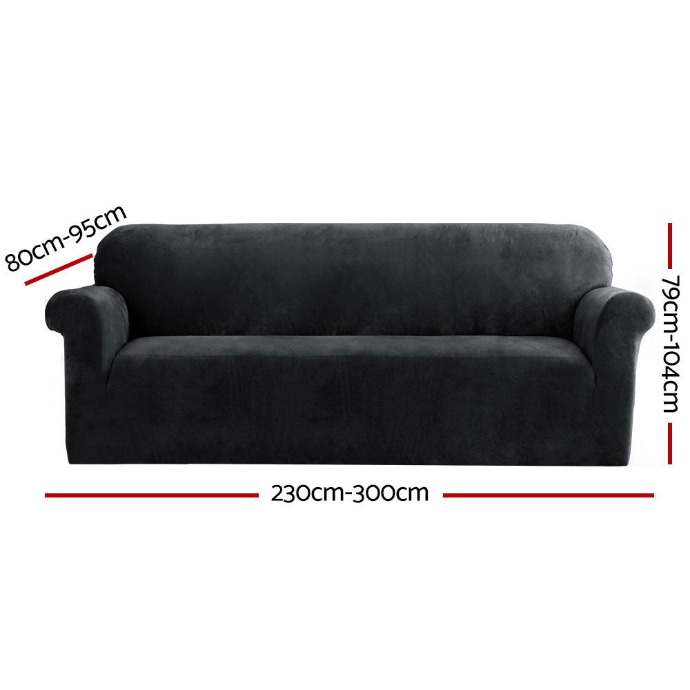 Artiss Sofa Cover Couch Covers 4 Seater Velvet Black-1