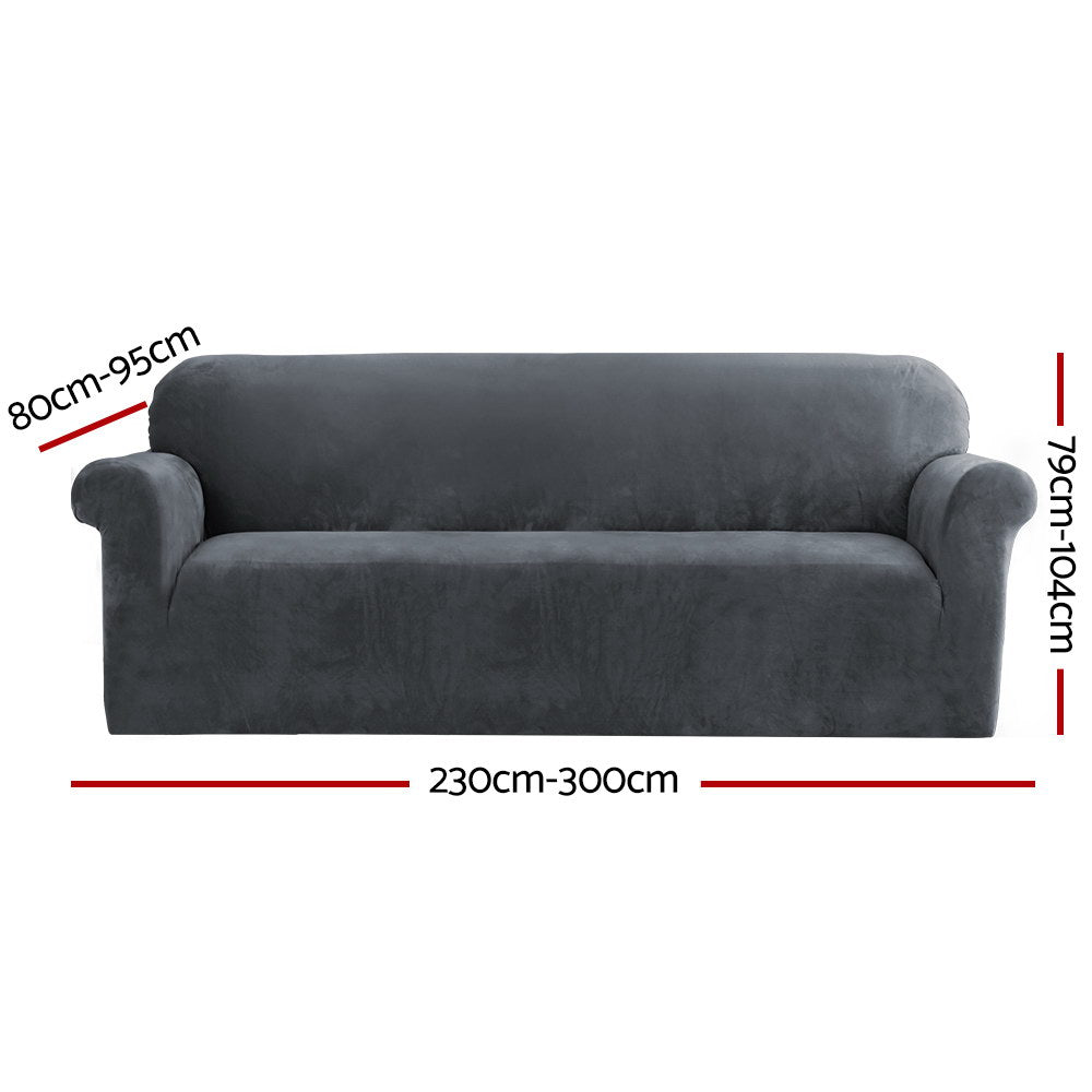 Artiss Sofa Cover Couch Covers 4 Seater Velvet Grey-1