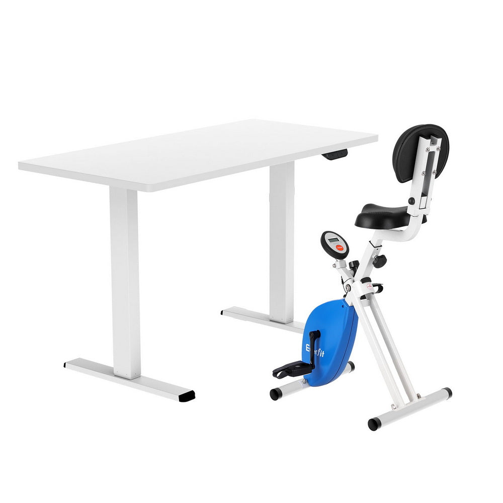 Artiss Under Desk Folding X-Bike with 140cm Automatic Standing Desk Magnetic Resistance White-0