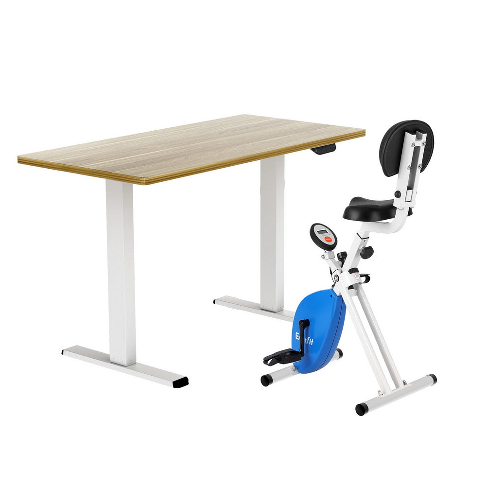 Artiss Under Desk Folding X-Bike with 140cm Automatic Standing Desk Magnetic Resistance Oak-0