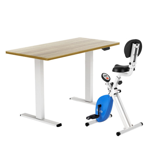 Artiss Under Desk Folding X-Bike with 140cm Automatic Standing Desk Magnetic Resistance Oak-0