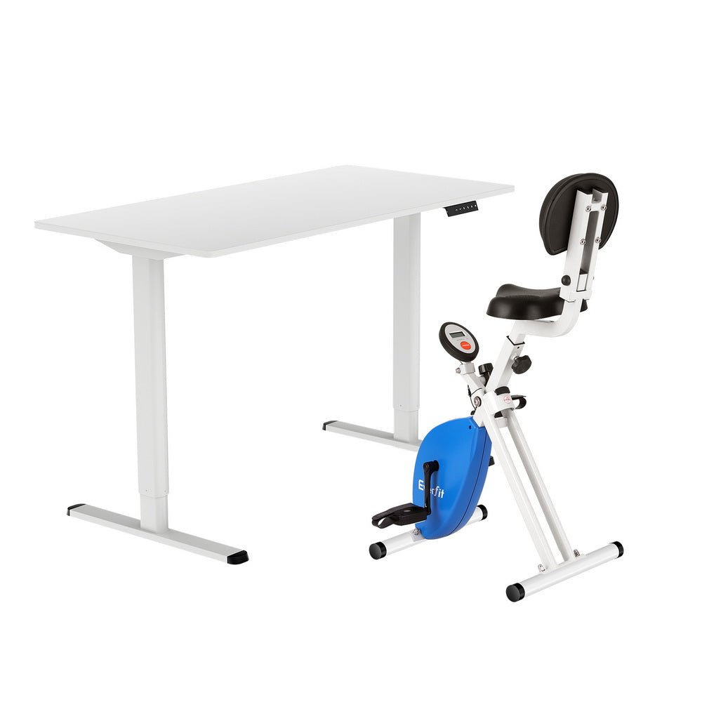 Artiss Under Desk Folding X-Bike with 120cm Automatic Standing Desk Magnetic Resistance White-0