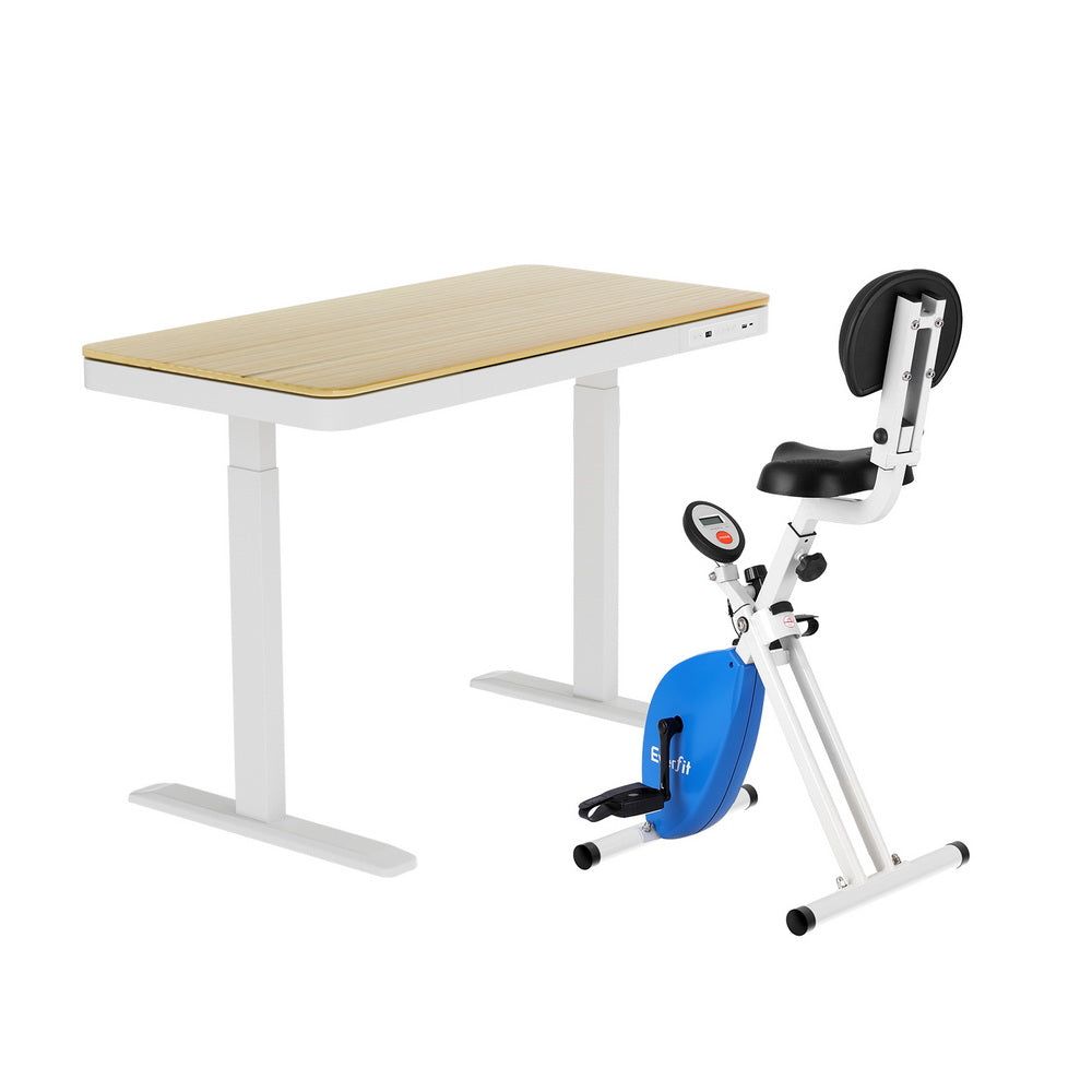 Artiss Under Desk Folding X-Bike with 120cm Automatic Standing Desk Magnetic Resistance Oak-0