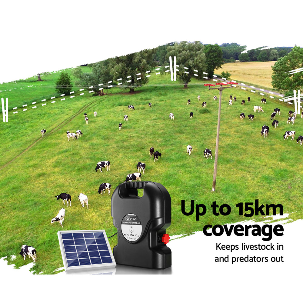 Giantz Fence Energiser 15KM Solar Powered 0.8J Electric-5