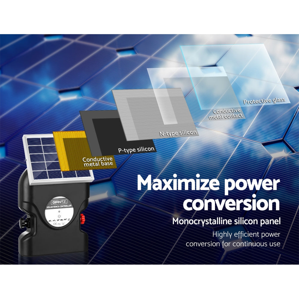 Giantz Fence Energiser 15KM Solar Powered 0.8J Electric-6