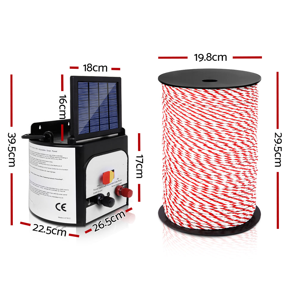 Giantz Fence Energiser 8KM Solar Powered Electric 500M Poly Rope-1