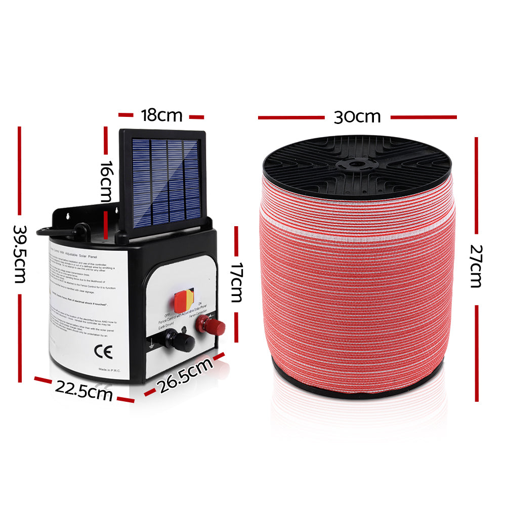 Giantz Fence Energiser 8KM Solar Powered Electric 1200M Poly Tape-1