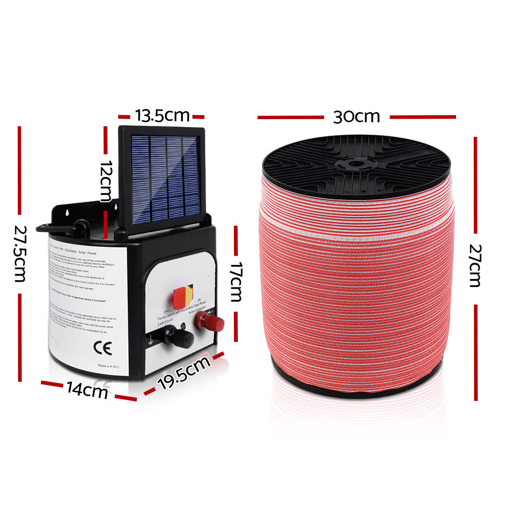 Giantz Fence Energiser 8KM Solar Powered Electric 1200M Poly Tape-1