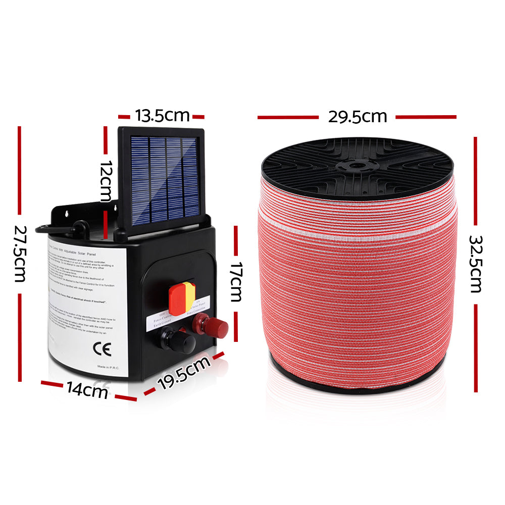 Giantz Fence Energiser 3KM Solar Powered Electric 2000M Poly Tape-1