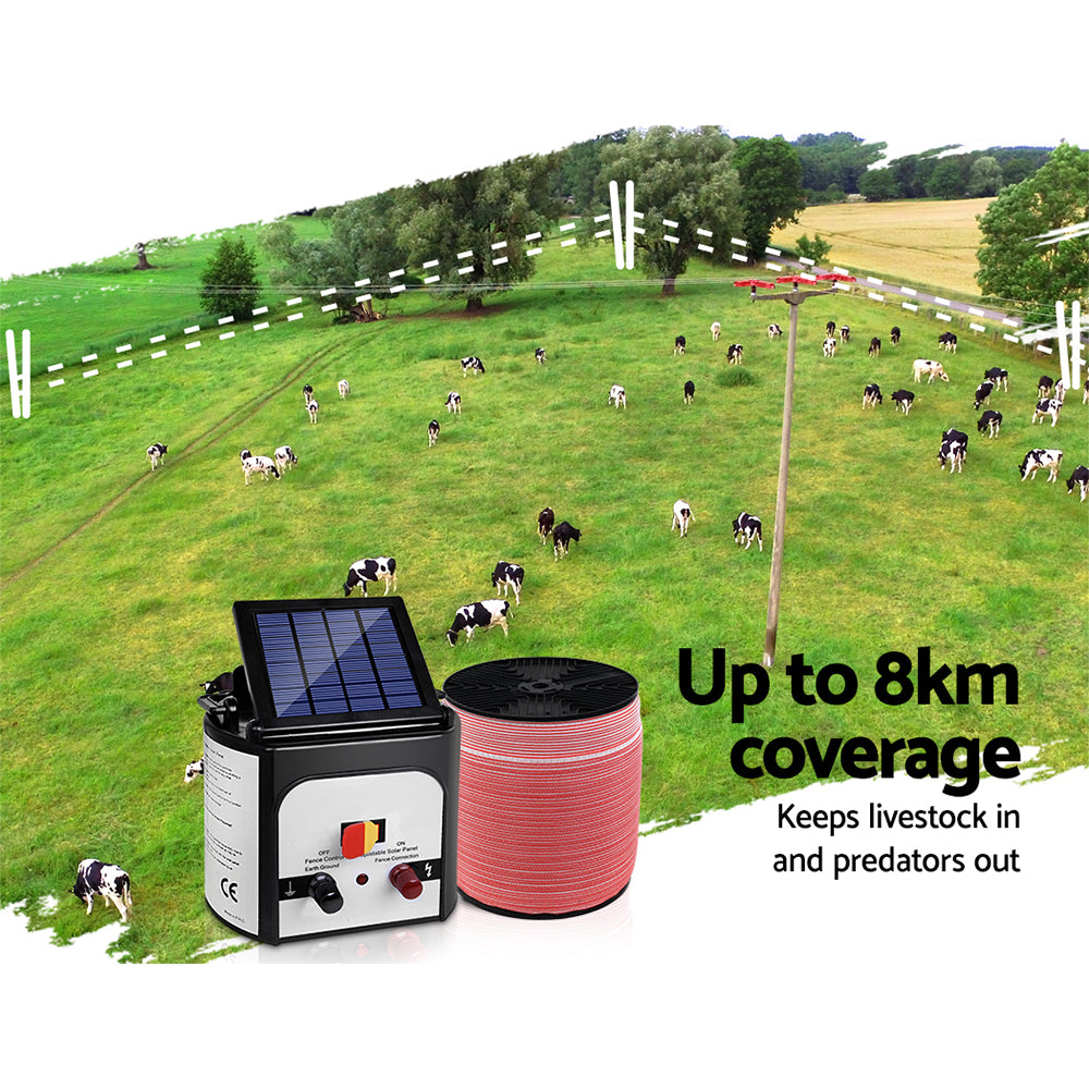 Giantz Fence Energiser 8KM Solar Powered Electric 2000M Poly Tape-3