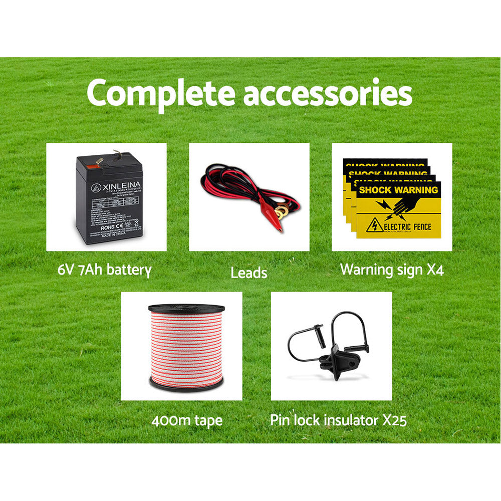 Giantz Fence Energiser 8KM Solar Powered Electric 400M Poly Tape Insulator-6