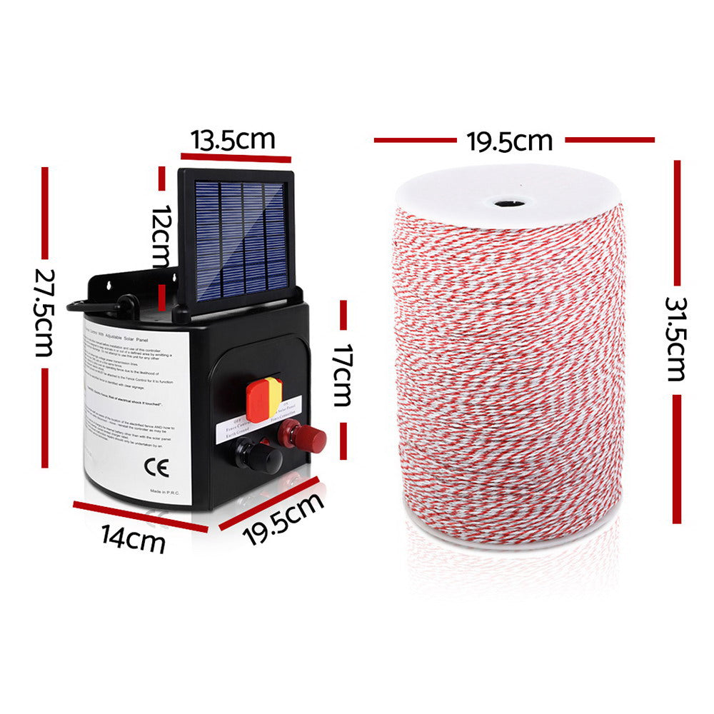 Giantz Fence Energiser 3KM Solar Powered Electric 2KM Poly Wire-1